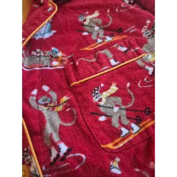 Nick & Nora Red Pajama Set Skiing Sock Monkeys Size M - Picture 4 of 7